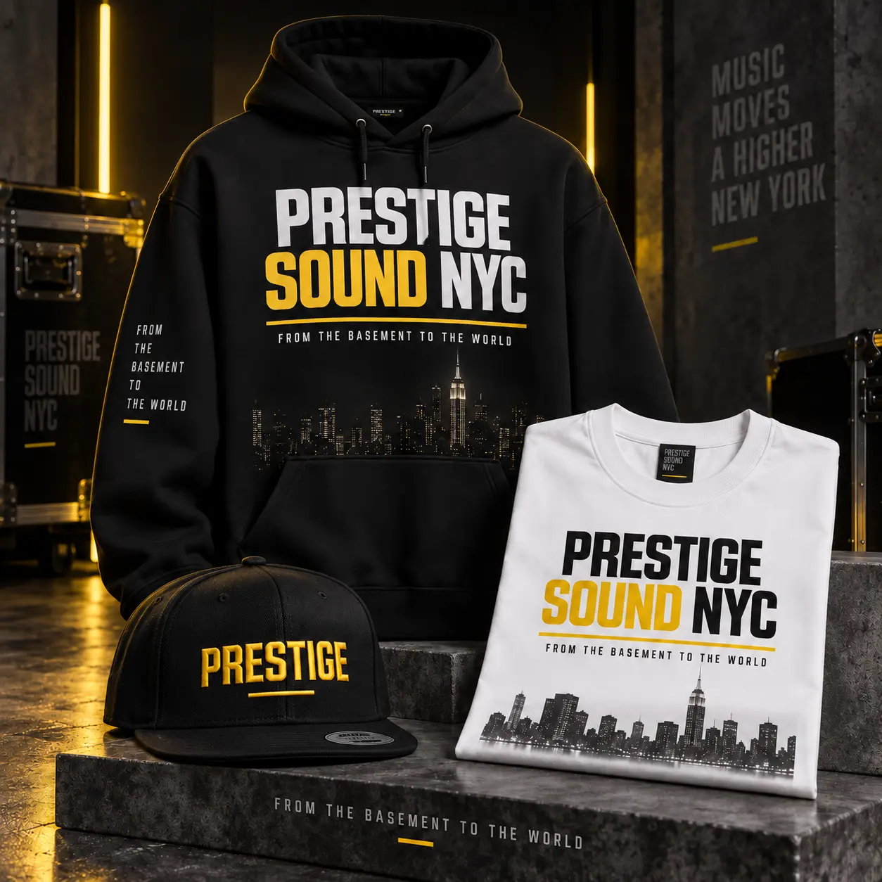 Prestige Sound NYC hoodie, T-shirt and cap collection